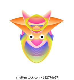 Colorful and Various Animal Face Illustration Icon for wallpaper Background. Dynamic flux Effect design. Abstract  Vector Cartoon Monster Character Icon Head Design. Modern and Techno Style Pattern.