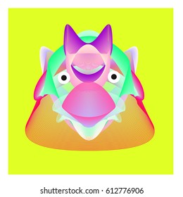 Colorful and Various Animal Face Illustration Icon for wallpaper Background. Dynamic flux Effect design. Abstract  Vector Cartoon Monster Character Icon Head Design. Modern and Techno Style Pattern.
