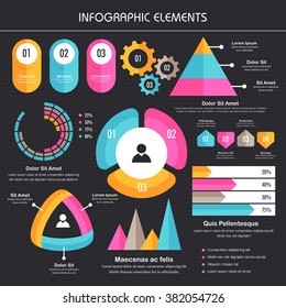 Colorful various Business Infographic elements set including statisitcal charts, graphs, bar etc.