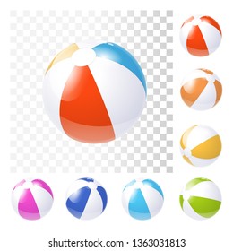 Colorful Various Inflatable Beach Balls. 3d Photo Realistic Vector Illustration