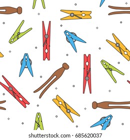 Colorful various types of clothes pin pegs seamless pattern