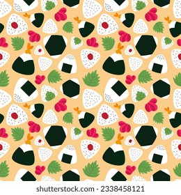 colorful Various types of Onigiri with pickled ginger and green Shiso concept seamless pattern on white background. abstract vector illustration.