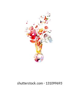 Colorful vase design with butterflies background