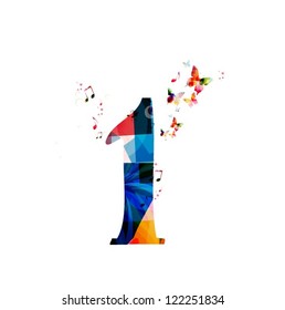 Colorful vector 1 number with butterflies