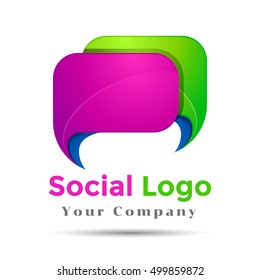 Colorful Vector 3d Volume Logo Design Speech bubble icon with heart. Corporate identity.