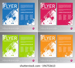 Colorful vector abstract artistic brush stroke and splatter flyer templates collection. Blue red green and yellow