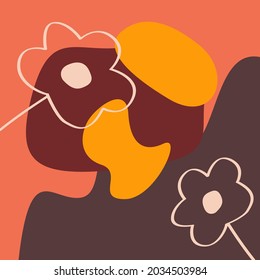 Colorful Vector abstract card design template. Hand drawn doodles, line art brush flower, freehand details.Template for social media banner, card, invitation, advertising banner.