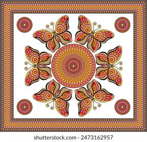 colorido Vector abstracto chunri redondo diseño de tapiz de mariposa.