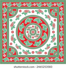 colorful vector abstract chunri turtle tapestry design.