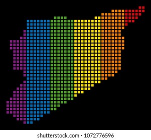 Colorful vector abstract composition of Siria Map done of rounded square dots. Vector homosexual tolerance geographic map in LGBT flag color hues on a black background.