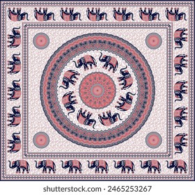 colorful vector abstract elephant tapestry design.