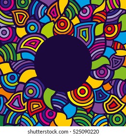 Colorful vector abstract frame. Bright decorative element. For greeting card or invitation card. Colorful template for messages. Motley vector background.
