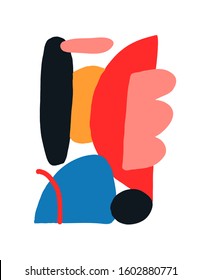 Colorful vector abstraction. Abstract composition with geometric shapes. Contemporary image with pink, red, yellow and blue figures.