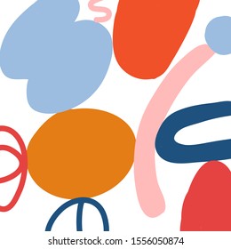 Colorful vector abstraction with geometric shapes. Abstract background with blue, red, ocher and pink. Contemporary image.