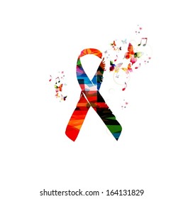Colorful vector AIDS awareness ribbon background with butterflies.