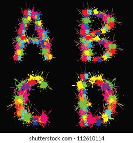 Colorful vector alphabet with blots ABCD