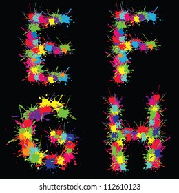 Colorful vector alphabet with blots EFGH