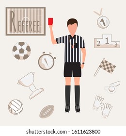Colorful vector alphabet. Book of professions. Profession Referee. Letter R
