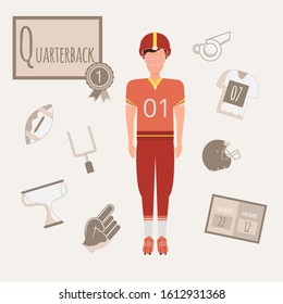 Colorful Vector Alphabet. Book Of Professions. Profession Quarterback. Letter Q