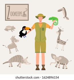 Colorful vector alphabet. Book of professions. Profession Zookeeper. Letter Z