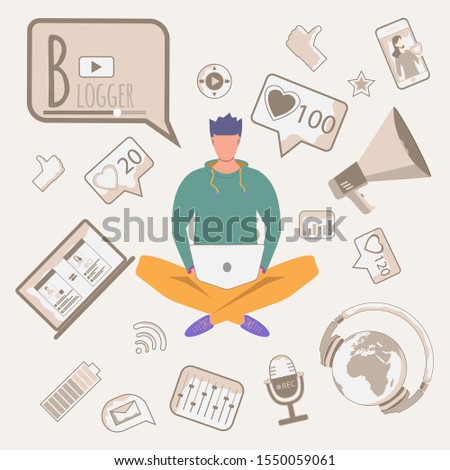 Colorful vector alphabet. Book of professions. Profession blogger. Letter B 