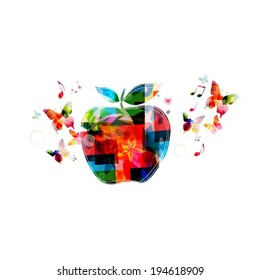 Colorful vector apple background with butterflies