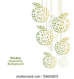 Colorful vector apples made of connected lines and dots on white background.