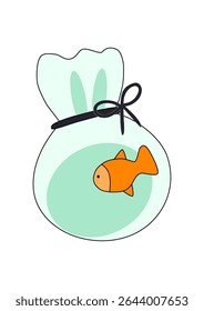 Colorful Vector Aquatic Animal Clipart. Illustration of a tropical fish in a plastic bag, ideal for aquarium, nature, or marine life designs.