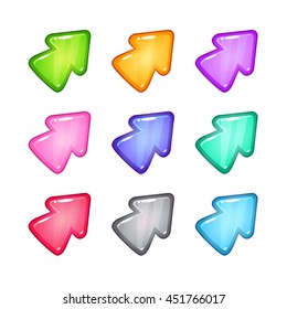 Colorful Vector Arrow Icons Set. Cursor Signs For Game Or Web Design. Isolated On White.