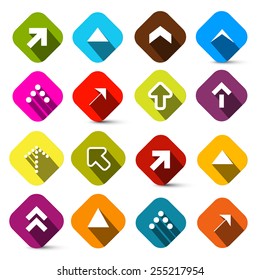 Colorful Vector Arrows Set in Squares Isolated on White Background