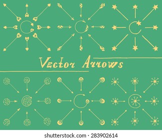 Colorful Vector Arrows, Straight and Round. Set of Signs Illustration with Text Lettering Label.