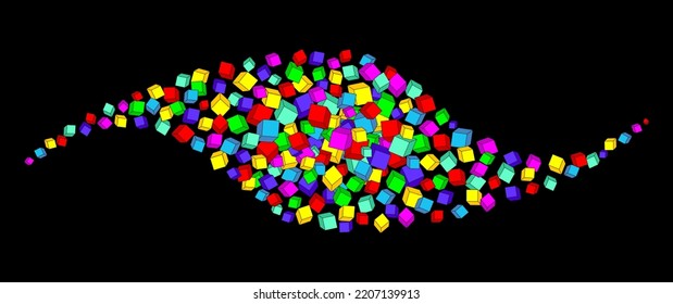 Colorful vector art background with 3d cubes. Rainbow candy illustration postcard, poster, flyers, cards. Colorful glamour backdrop for celebration. Funny template for design.