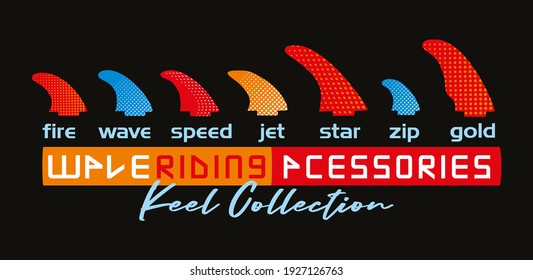 Colorful vector art of surfboard fin models. Illustration for prints on t-shirts and etc ...