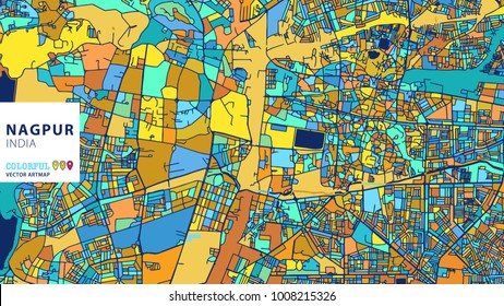 Nagpur,Â India, Colorful Vector Artmap. Blue-Orange-Yellow Version for Website Infographic, Wall Art and Greeting Card Backgrounds.