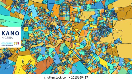Kano,Â Nigeria, Colorful Vector Artmap. Blue-Orange-Yellow Version for Website Infographic, Wall Art and Greeting Card Backgrounds.