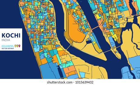 Kochi,Â India, Colorful Vector Artmap. Blue-Orange-Yellow Version for Website Infographic, Wall Art and Greeting Card Backgrounds.