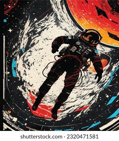 colorful vector artwork of a lost astronaut in space. chromatic astral odyssey