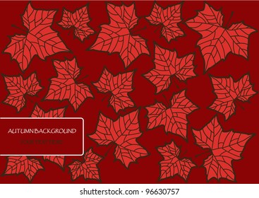 colorful vector autumn background with leaves isolated on brown red background with frame for your text