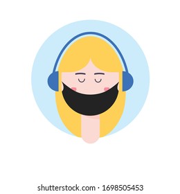 Colorful vector avatar girl listening to music in a protective face mask. Flat illustration.

