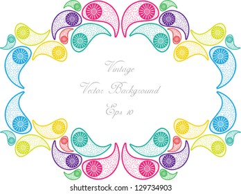 colorful vector backdrop design in vintage style with paisley motives and place for your text isolated on white background