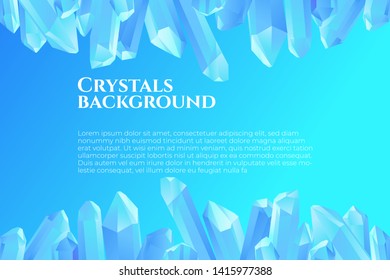 Colorful vector background with 3d effect crystals in blue colors. Template for web banners with minerals or ice pastels colors