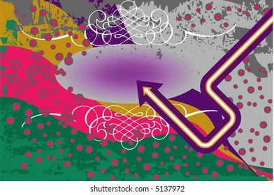 Colorful vector background with arrow, and grunge elements.