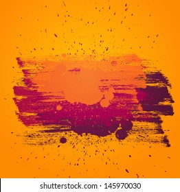 Colorful vector background with artistic paint strokes. Yellow, orange and purple colors