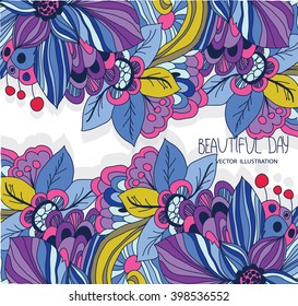 colorful vector background with floral pattern and inscription beautiful day on white background