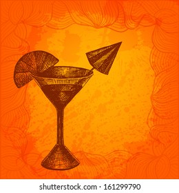 Colorful vector background. Hand drawn cocktail.