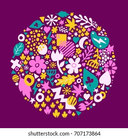 Colorful vector background with hand drawn floral elements. Useful for advertising, web design and printed media.