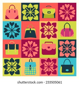 colorful vector Background icons set of fashion bags in Flat design - Illustration 