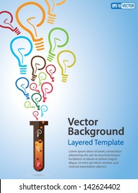 Colorful Vector Background - Idea Bulb Strands coming out of a Test Tube. Creative Concept for showing Ideas, Innovation, Invention, new product and many other ideas.