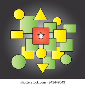 A colorful vector background made up of basic shapes. Can be used in printing textile, wrapping sheets, arts wall-hangings, web design and also for learning basic shapes by the children. Editable