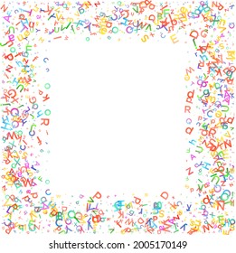 Colorful vector background made from english alphabets, letters or characters in flat style.